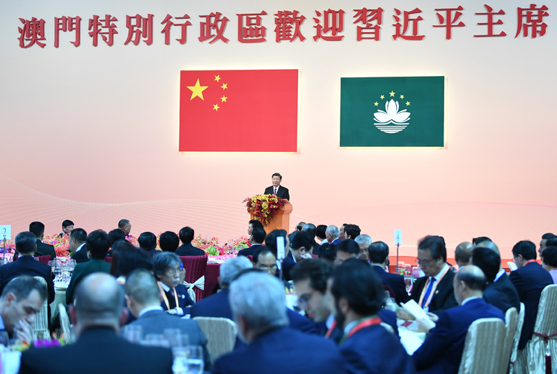 12月19日，國家主席習近平出席澳門特別行政區(qū)政府歡迎晚宴并發(fā)表重要講話。 新華社記者 謝環(huán)馳 攝